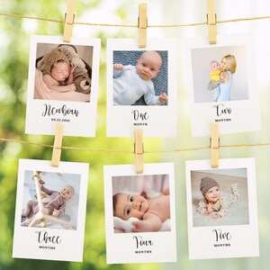 Bannière photo premier anniversaire | Cartes-photos minimalistes d'étape mensuelle | Premier anniversaire sans distinction de sexe | Premier anniversaire bohème moderne