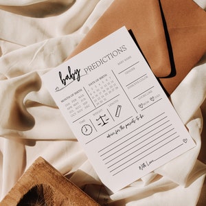 Prédictions minimalistes pour bébé | Conseils aux futurs parents | futurs parents | Jeux de baby shower | Modèle à téléchargement immédiat |