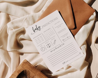 Tarjeta minimalista de predicciones de bebés / Consejos para los futuros padres / Deseos para los futuros padres / Juegos de baby shower / Plantilla de descarga instantánea /
