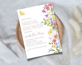 Boho Bridal Shower Invitation, Bohemian Invitation, Wildflower Bridal Shower Invitation, Instant Download, Bridal Shower invite, Wildflower