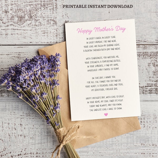 Poem Mothers Day Card From Daughter, Mother's Day Poem Card For Her, Cute Mother Day Card Mum, Happy Mothers Day Cards, Mothers Day Gift