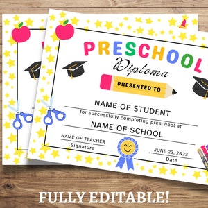 Preschool Graduation Certificate, Preschool Diploma, Preschool