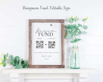 Modern Honeymoon Fund Sign, Venmo Honeymoon Wish Sign, Editable Wedding Sign, Honeymoon wish sign, modern wedding sign, editable wedding