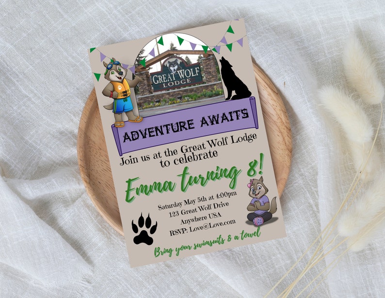 Great Wolf Lodge Invite, Great Wolf Lodge Birthday, Great Wolf Birthday ...