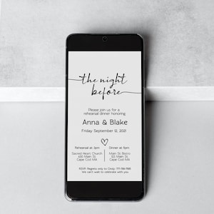 Digital Rehearsal Dinner Invitation | Modern Minimalist Wedding Rehearsal Evite | Electronic Dinner Invite | Editable Template