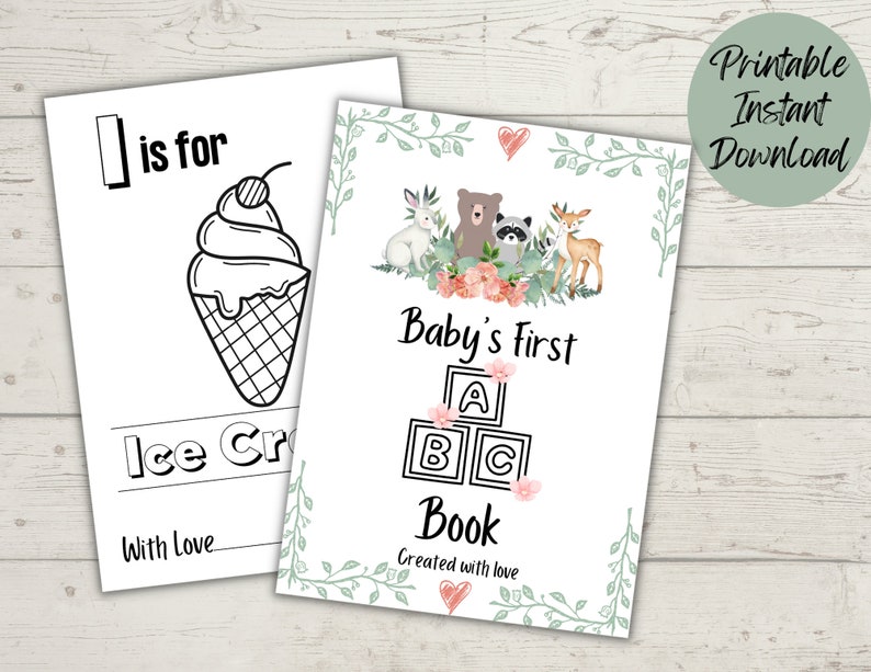 ABC Book Baby Shower Game woodland Greenery Alphabet Coloring Etsy