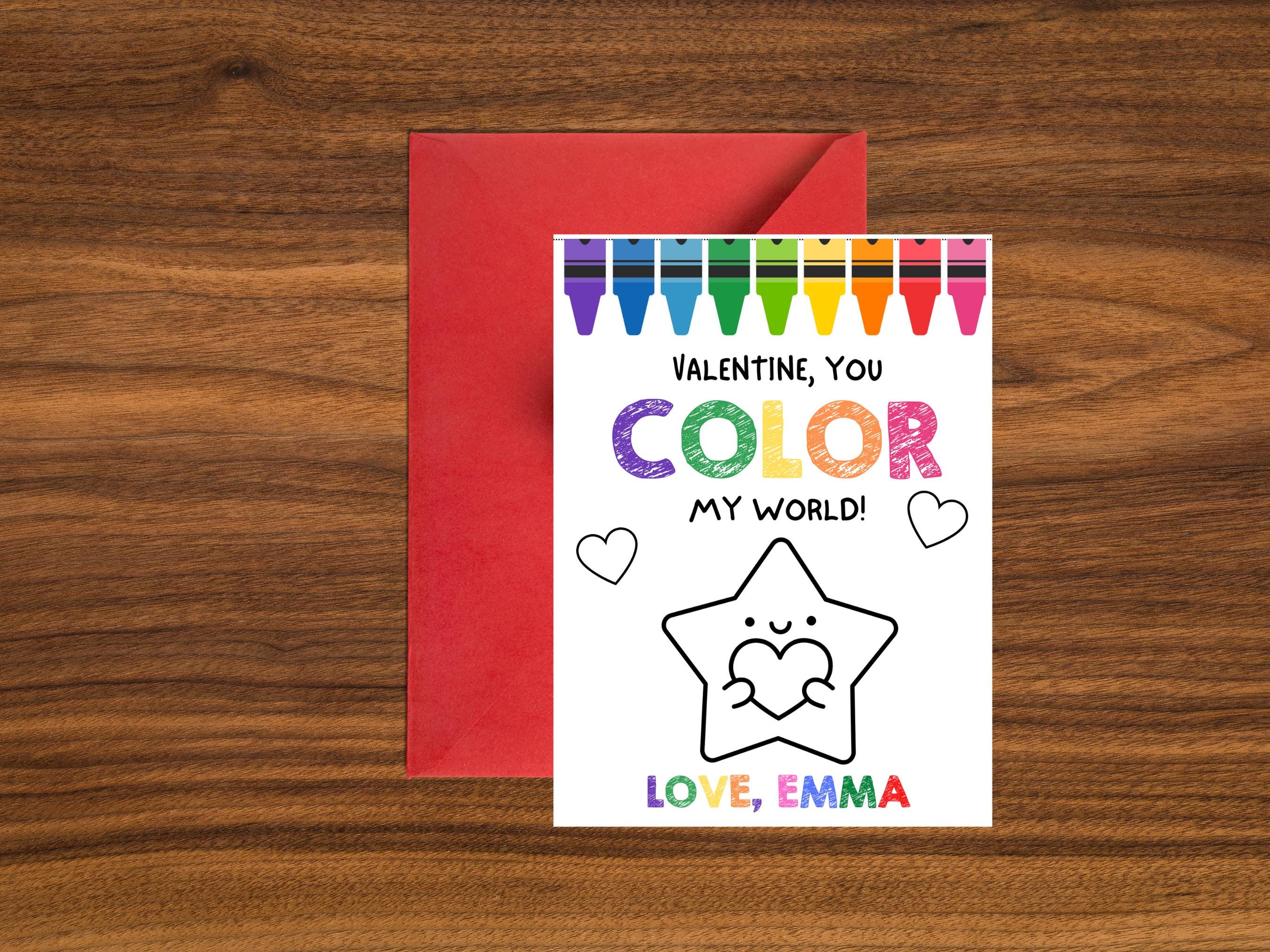 Valentine Cards for Kids PRINTABLE, Color My World Valentines ...