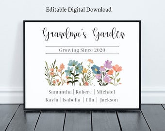 Ramo de flores de nacimiento, regalo personalizado, cumpleaños de la abuela, regalo de cumpleaños de la mamá, regalo imprimible, impresión de jardín personalizada, arte floral del mes de nacimiento