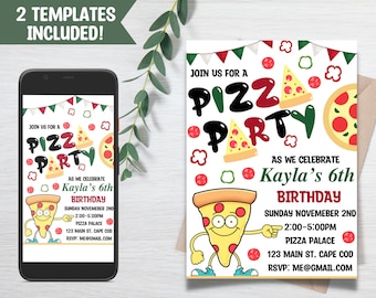 Invitación EDITABLE a fiesta de pizza, invitación de cumpleaños de pizza, invitación de rebanada de diversión, plantilla de invitación de pizza, cualquier edad, invitación electrónica