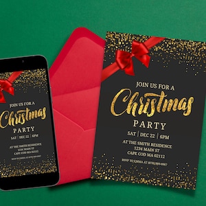 Editable Christmas Party Invitation, Christmas Party Invitation, Electronic Invitation, Printable Template, Christmas Invitation Download