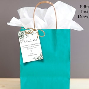 Personalized Welcome Bag Tag, Greenery Tags for Hotel Wedding Guest Gift Bags, Destination Wedding Favor Tags, Wedding welcome bag tags