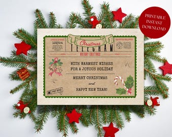 Afdrukbare kerstkaart telegram, nostalgische afdrukbare kerstkaarten, afdrukbare kerstkaart, vintage kerst, afdrukbaar telegram,