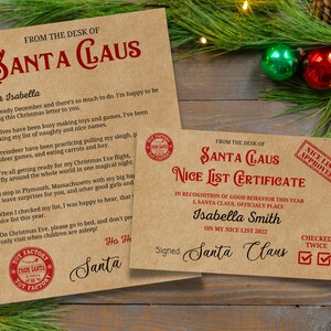 Carta de Santa, Certificado de Lista Bonita, Carta de Santa Navidad, Carta de Santa Editable, DESCARGA INSTANTE, Plantilla Imprimible, Kraft