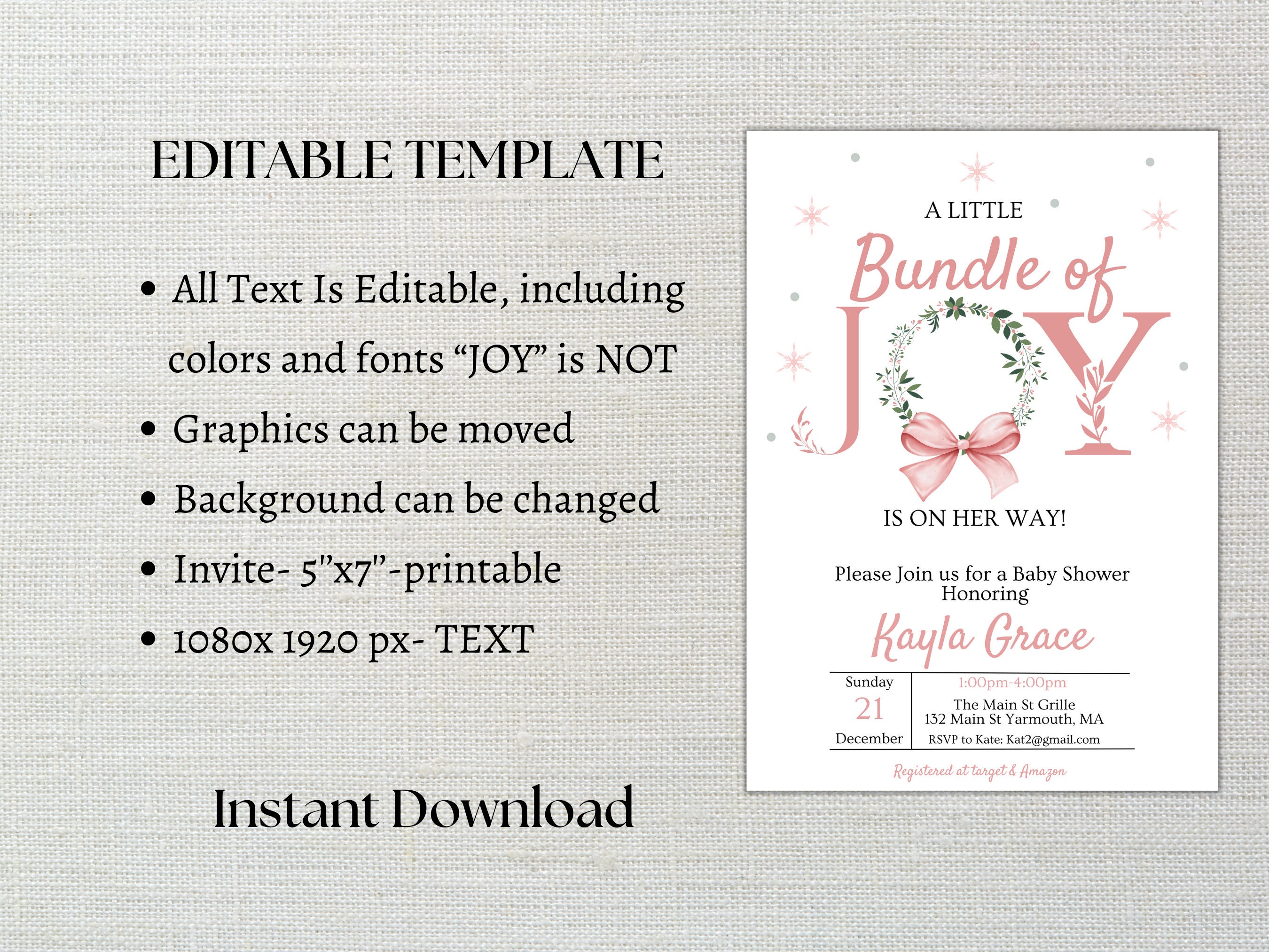 Editable A Little Bundle of Joy Christmas Baby Shower Invitation Bundle ...