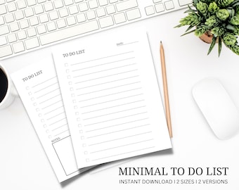 Lista mínima de tareas pendientes imprimible, plantilla de lista de tareas simples, planificador de productividad, A4/A5/Carta/Medio, PDF imprimible y rellenable, imprimible para hacer