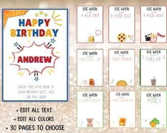 Editable Birthday Gift Card Book Last Minute Birthday Gift Kids Birthday Card Holder Customize in Canva | Instant Download, SUPERHERO bday