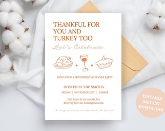 Editable Friendsgiving invitation template - Thanksgiving invitation - simple friendsgiving invite - friendsgiving evite - friends giving