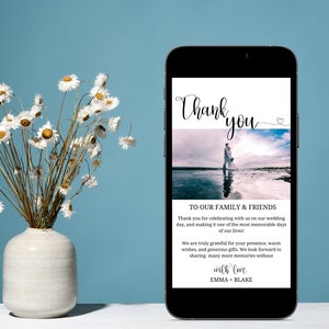 Elektronische Hochzeit Danke Vorlage Foto Dankeschön Digitale elektronische bearbeitbare Vorlage Smartphone Handy Download, Text