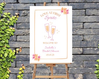 Love At First Spritz Bridal Shower Welcome Sign, Editable Aperol Spritz Sign, Orange Citrus Cocktail Bridal Shower, Italy Beach Bachelorette