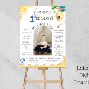First Bee-day Milestone Board, Bee Milestone Board, First Bee-day Sign, First birthday decor, First BEE Day, First Birthday printable,