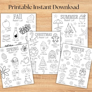 Bucket List Bundle - PRINTABLE Journal Pages Fall Bucket List Winter Bucket List Summer Bucket List Spring Bucket List Christmas Bucket List