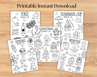 Bucket List Bundle - PRINTABLE Journal Pages Fall Bucket List Winter Bucket List Summer Bucket List Spring Bucket List Christmas Bucket List