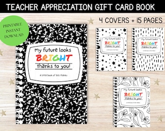 Teacher Gift Card Book Printable - Teacher Gift Card Holder Set - Teacher Appreciation Gift - End of Year Teacher Gift Card Build Your Own