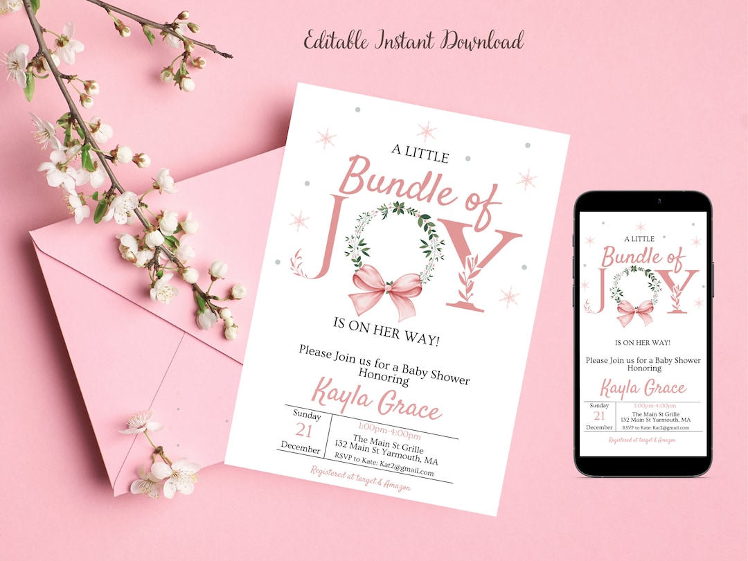 Editable A Little Bundle of Joy Christmas Baby Shower Invitation Bundle ...