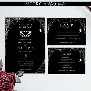 Spooky Wedding Invitation Suite Enclosure Cards Gothic Wedding RSVP Cards Elegant Halloween Wedding Moody Spiderweb Invitation Templates