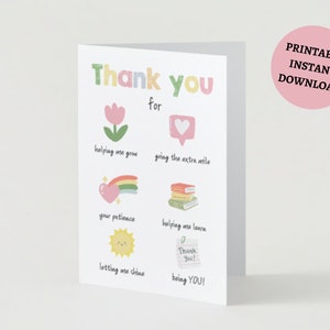 Cartes de remerciement pour professeur Imprimables, imprimables carte de voeux pour professeur, carte de remerciement pour professeur, merci de m'avoir aidé, téléchargement immédiat