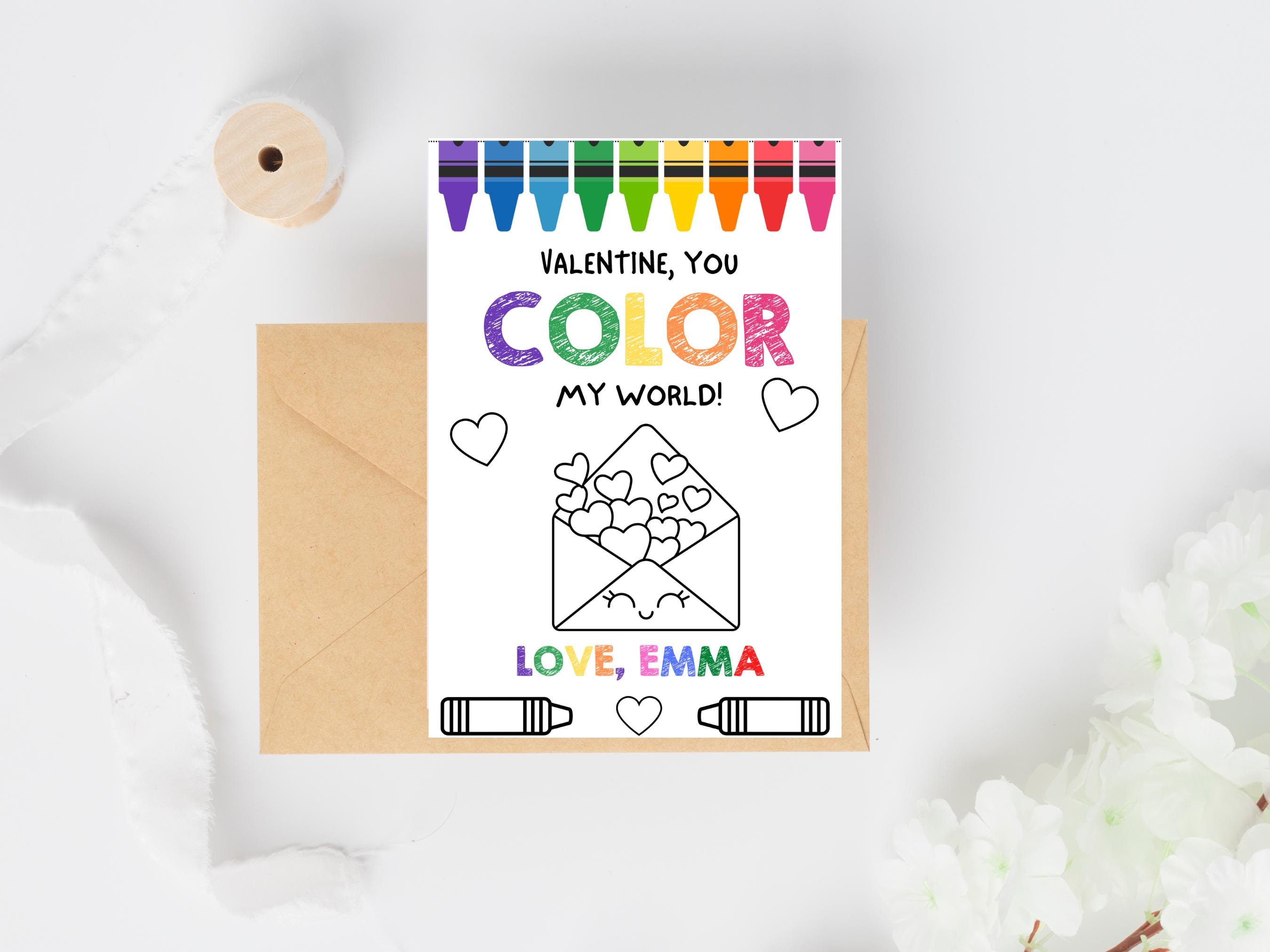 Valentine Cards for Kids PRINTABLE, Color My World Valentines ...