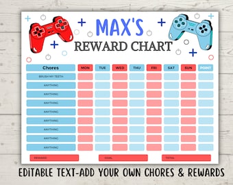Tabla de recompensas de videojuegos editable, tabla de tareas, tabla de comportamiento, tabla de recompensas para niños, tareas diarias imprimibles, plantilla digital de descarga instantánea