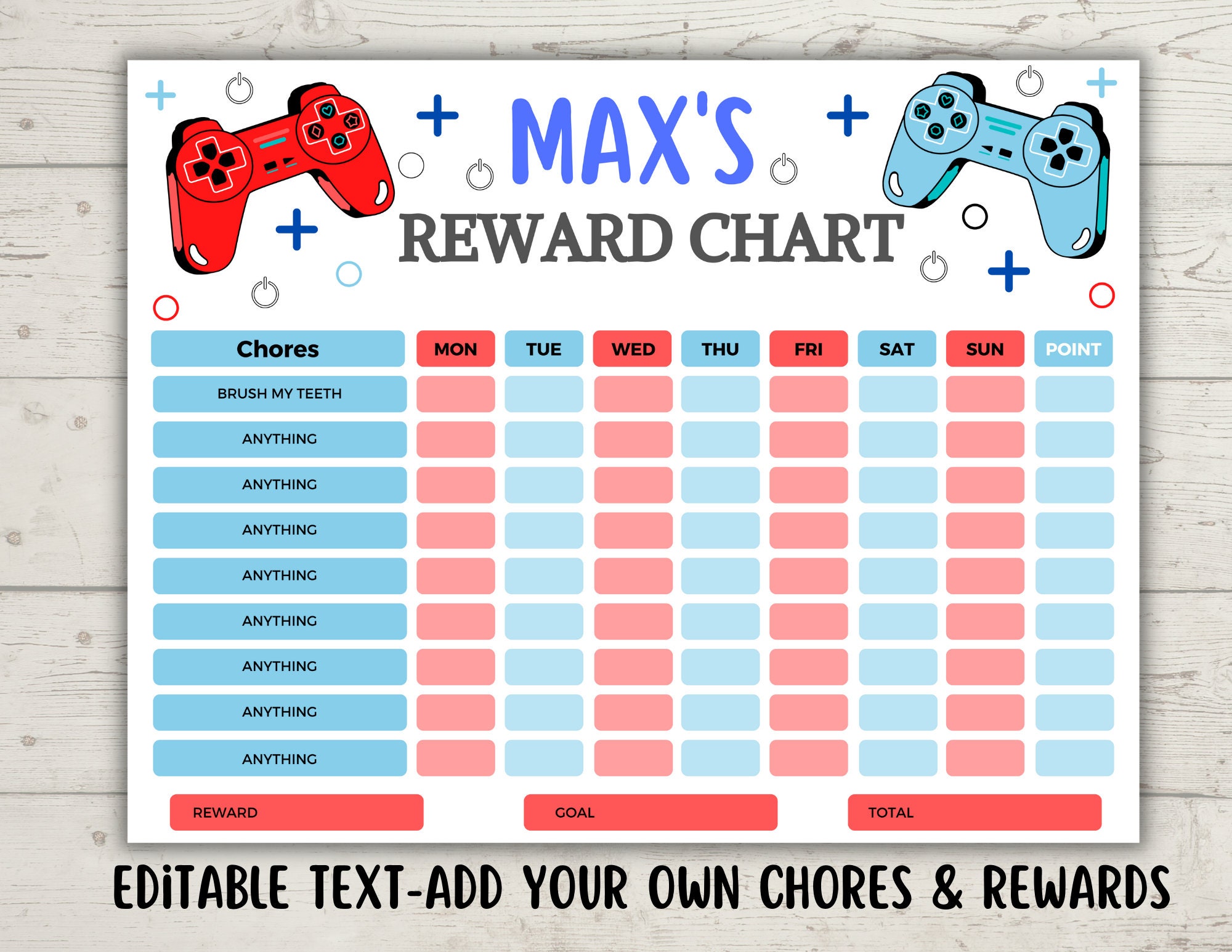 EDITABLE Video Game Reward Chart Chore Chart Behavior Chart - Etsy