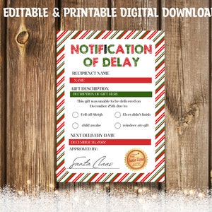 Carta de Papá Noel sobre un regalo de Navidad tardío - Aviso de regalo retrasado - Regalo de Navidad faltante - DESCARGA INSTANTÁNEA - Regalo tardío, carta de Navidad