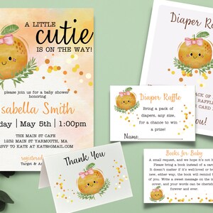 Bearbeitbares Little Cutie Babyparty-Einladungsset, Little Cutie Babyparty-Einladungsset, Clementine-Babyparty, geschlechtsneutrale Babyparty