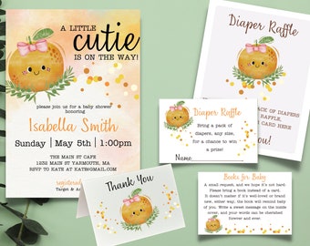 Editable Little Cutie Baby Shower Bundle, Little Cutie Baby Shower Invitation Set, Clementine Baby Shower, Gender Neutral Baby Shower