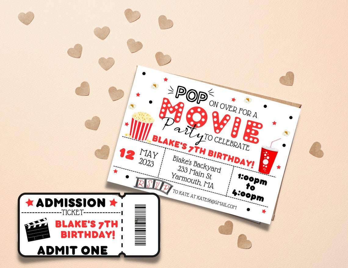 Movie Birthday Invitation, Cinema Birthday Invitation, Pop on Over ...