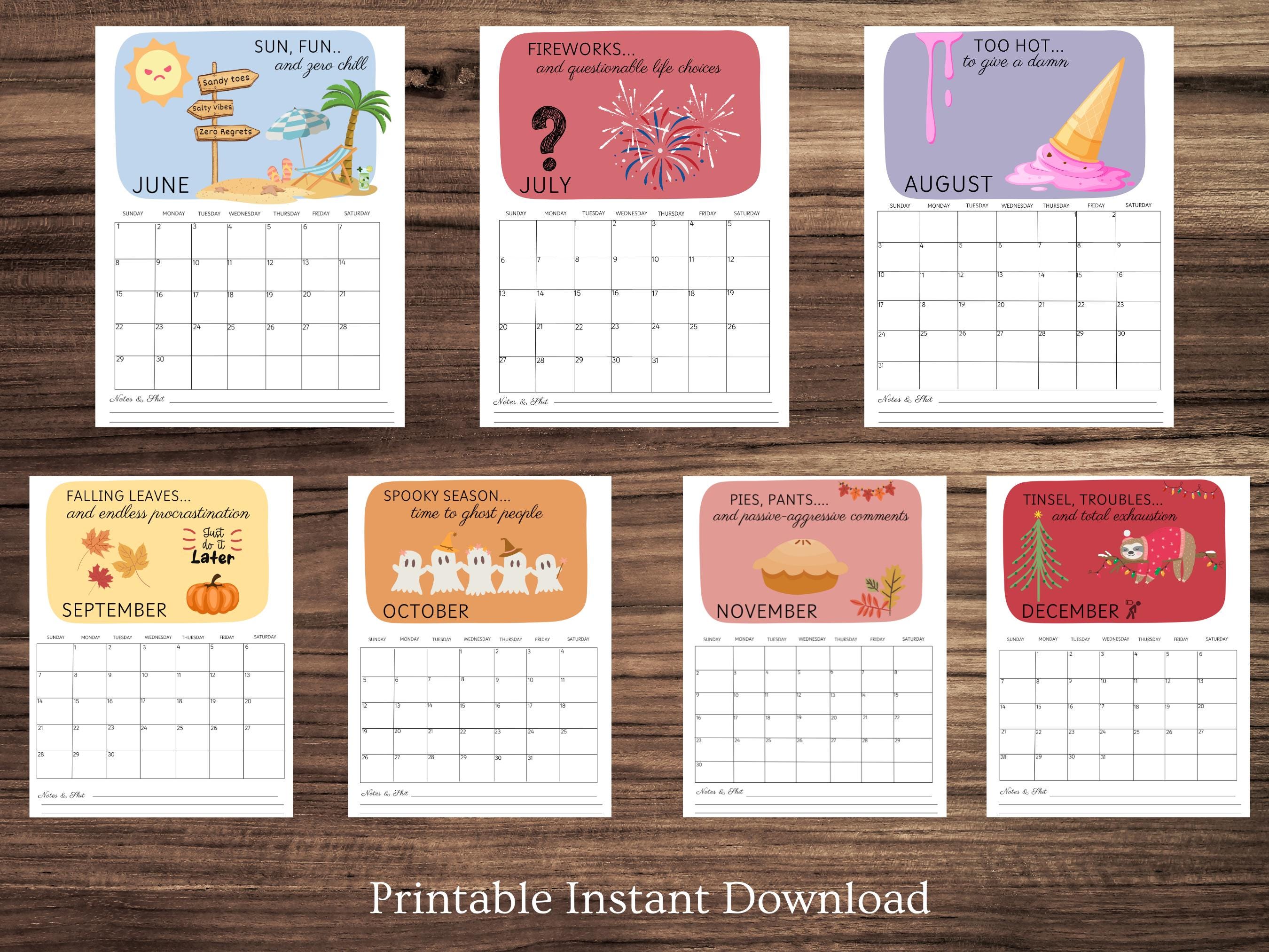 2025 Calendar 2025 Snarky Printable Calendar, Funny Monthly, Funny ...