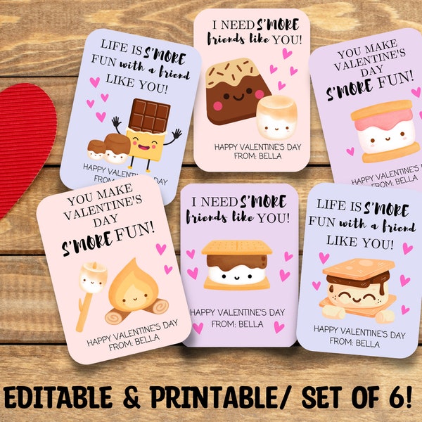 Smore Valentine Cards - Printable - Instant download - Kids Valentine's Day Cards, printable valentines, valentines, Kids valentine,