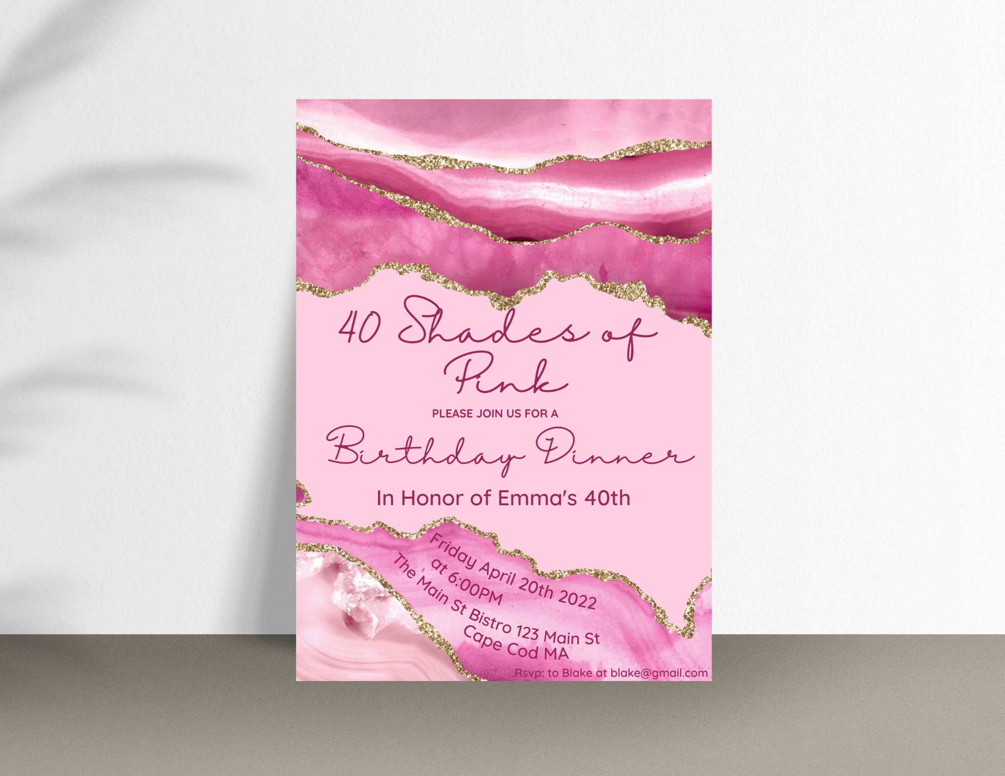 Editable Shades of Pink Invitation Agate Birthday Dinner Etsy