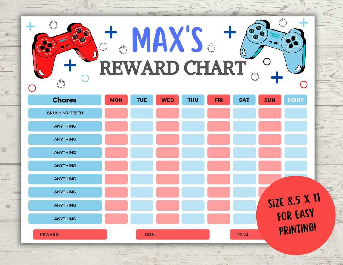 EDITABLE Video Game Reward Chart Chore Chart Behavior Chart - Etsy