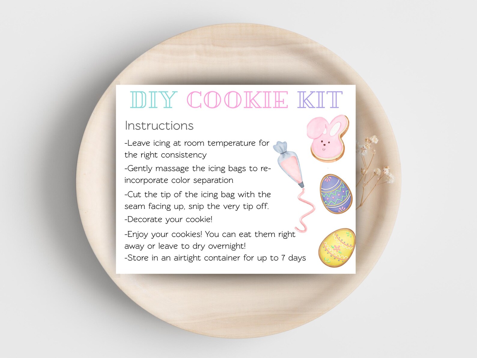 Easter DIY Cookie Kit Instructions. Printable Instructions Card for DIY ...
