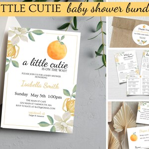 A Little Cutie ist auf dem Weg Baby Shower Bundle, bearbeitbares geschlechtsneutrales Babypartypaket, Clementine Set, bearbeitbarer Sofortdownload