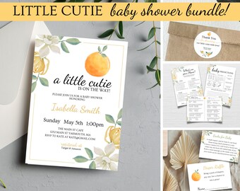 A Little Cutie is on the Way Baby Shower Bundle, Editable Gender Neutral Baby Shower Package, Clementine Set, Editable Instant Download