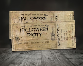 Halloween Birthday Invitation Halloween Party Ticket Invite Spooky Adults Costume Party Bat Spider Digital Editable Download Printable