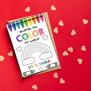 Valentine Cards for Kids PRINTABLE, Color My World Valentines ...