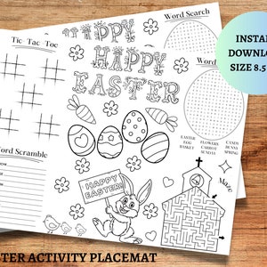 Easter Dinner Brunch Placemat kids table coloring craft bible quote Sunday school activity scripture printable games Spring download