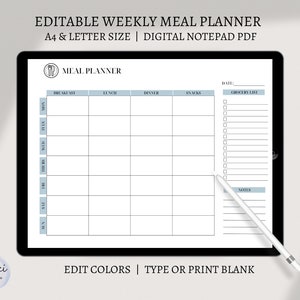 Digitaler Mahlzeitenplaner für Goodnotes, Blush Pink, Undatierter Mahlzeitenplaner, 1 Seite Notizblock, Ausfüllbare Felder Planer PDF, Notability