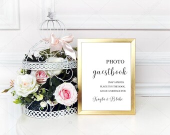 Editable Modern Wedding Photo Guestbook Sign Template, Printable Photo Guest Book Sign for Wedding Table in Multiple Sizes