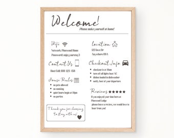 Airbnb Welcome Sign, Vacation Rental Printable, Guest Arrival Poster, Things to Know, Beach House Rules, Wifi Info Sheet, VRBO, Template